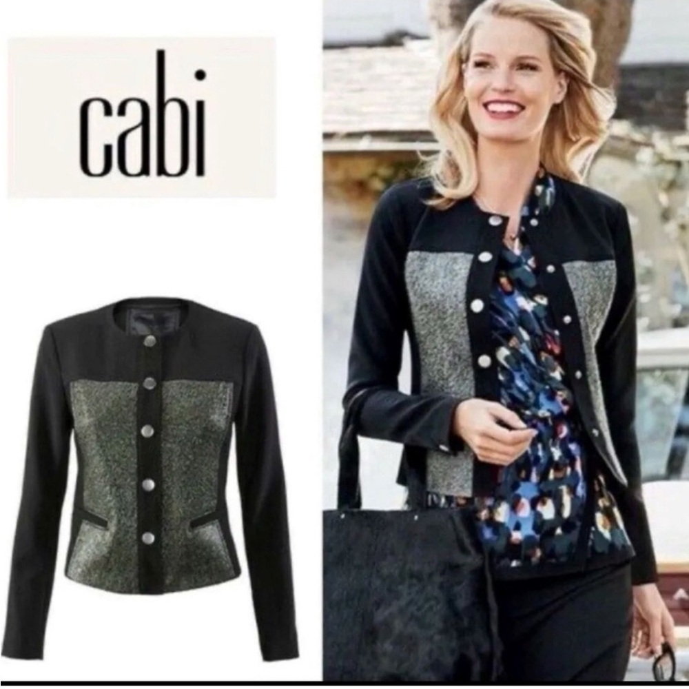 Like New Cabi Mixed Media Textured Jacket Green Black XS